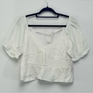 Kiriou Chic White Puff Sleeve Blouse New With Tags